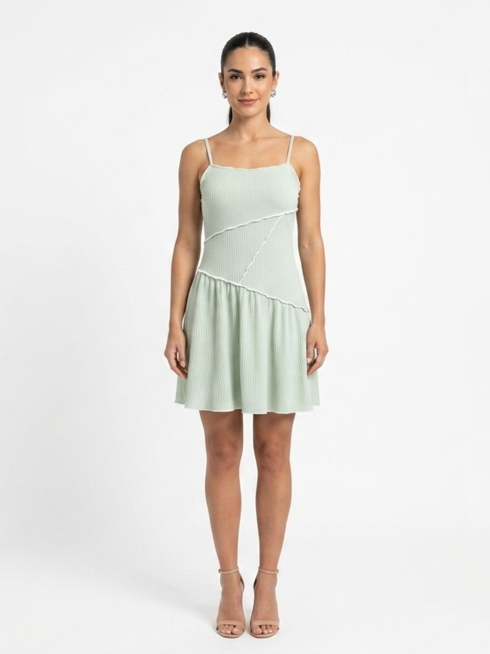 Promesa Sage Green Ruffle-Trim Knit Mini Dress